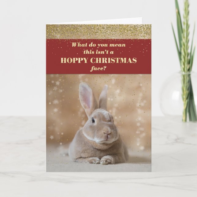 Carte de Noël drôle - Bunny Hoppy Visage de Noël (Devant)