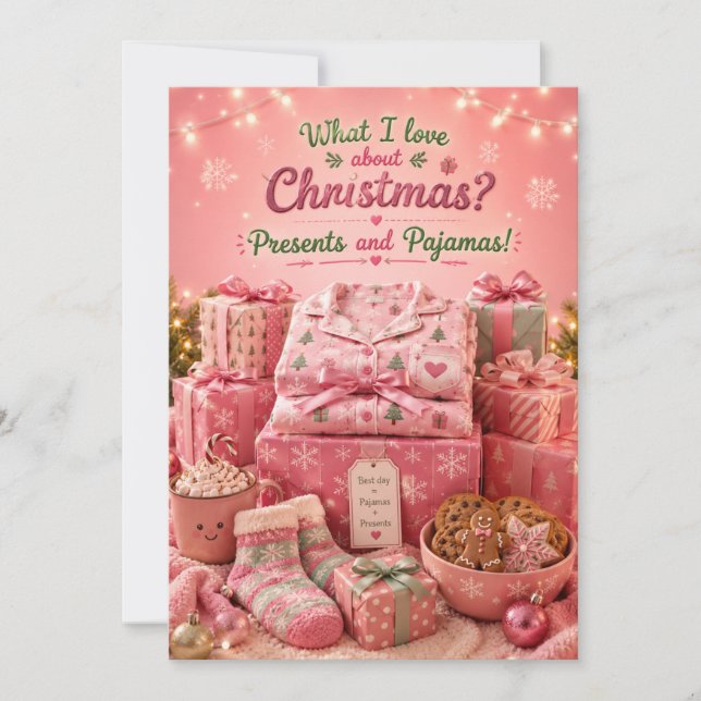 Carte de Noël drôle Cadeaux et Pyjamas (Devant)