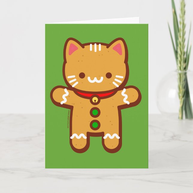 Carte de Noël drôle - Chat au pain d'épices (Devant)