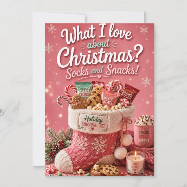 Carte de Noël drôle Chaussettes et Snacks (Devant)