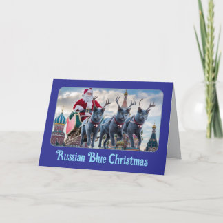 Carte de Noël drôle de chat bleu russe
