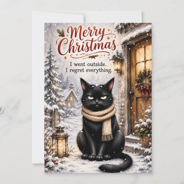Carte de Noël drôle de chat noir – Hiver sarcastiq (Devant)