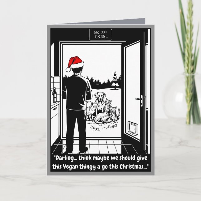 Carte de Noël drôle de chats et chiens (Devant)