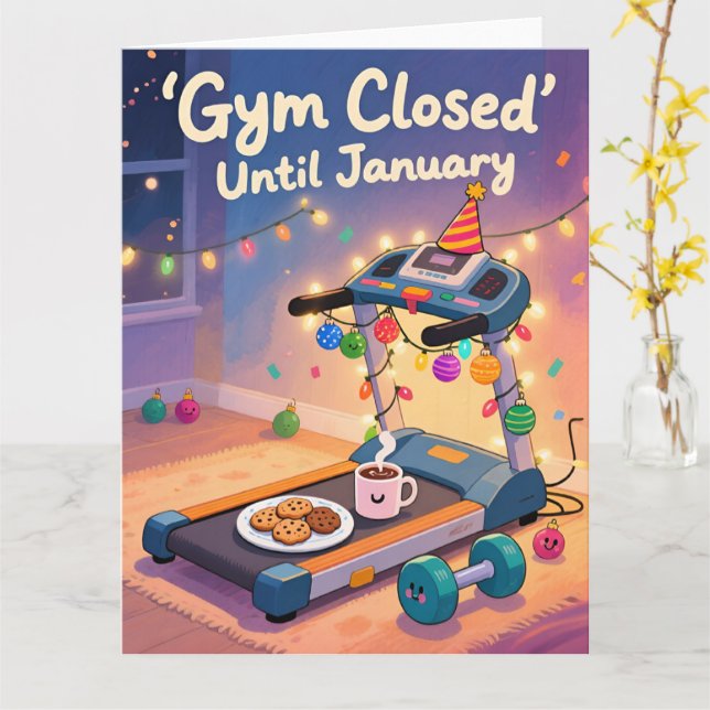 Carte de Noël drôle de Fitness Gym Fermé Jusqu'à (Fleur jaune)