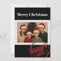Carte de Noël drôle de liste vilain Famille Photo 