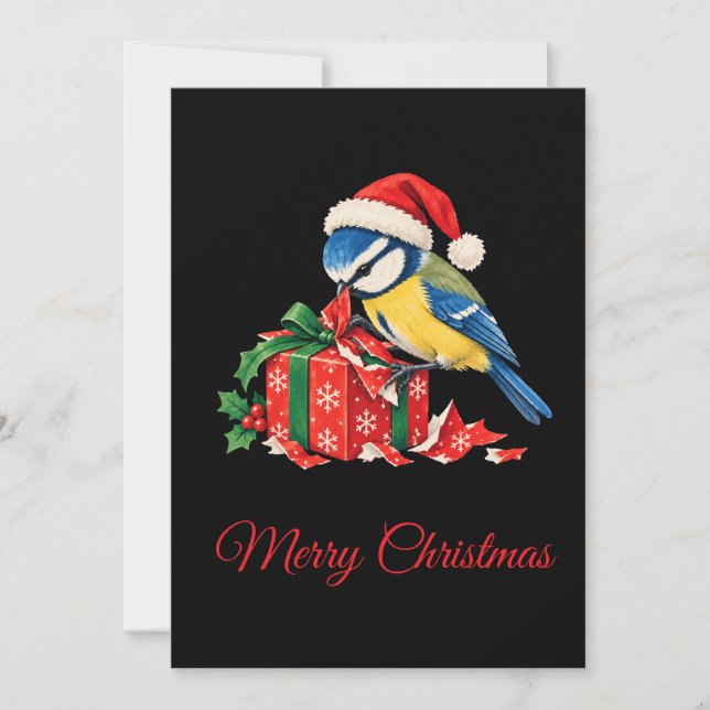 Carte de Noël drôle de mésange bleue (Devant)
