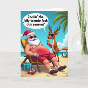 Carte de Noël drôle de plage du Père Noël