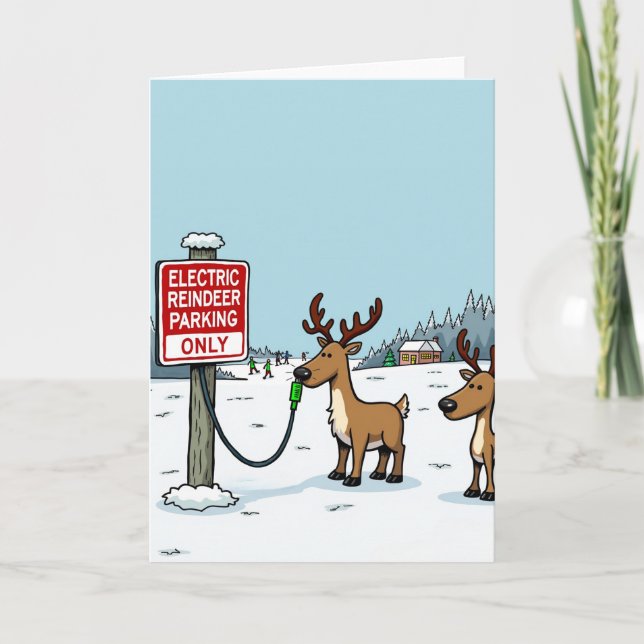 Carte de Noël drôle de Renne Électrique (Devant)
