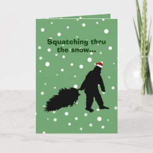 Carte de Noël drôle de Sasquatch tirant l'arbre