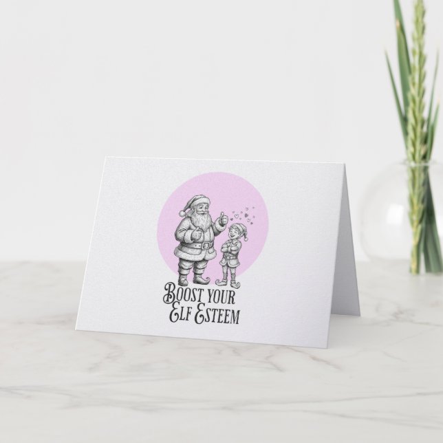 Carte de Noël drôle d'elfe auto-estime pun (Devant)