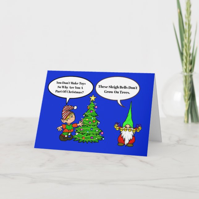Carte de Noël drôle d'elfe et de gnome (Devant)