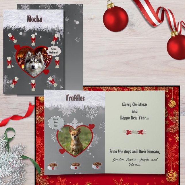 Carte de Noël drôle "Des chiens" pour amateur de c (Funny "Merry Christmas from the dogs and their humans" dog lovers cards with your photos and message)