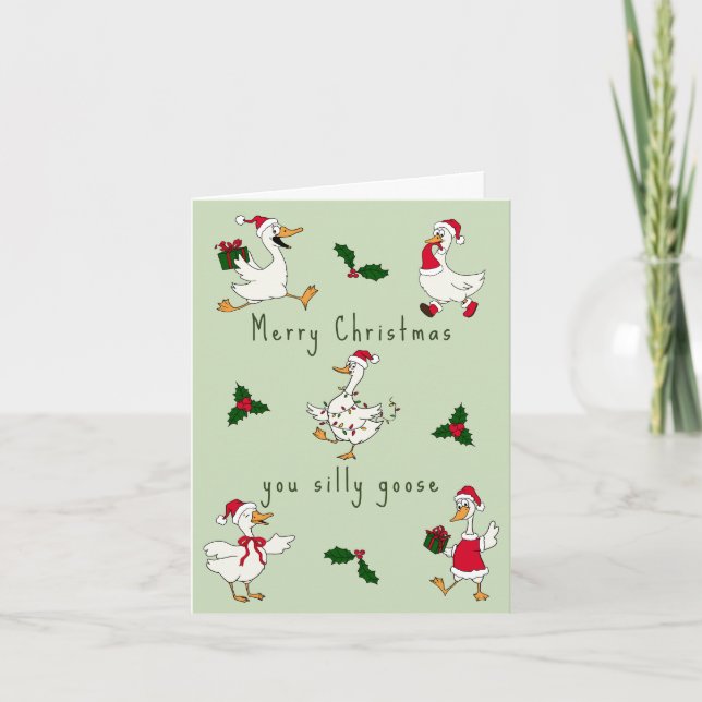 Carte de Noël drôle d'oie de Noël (Devant)