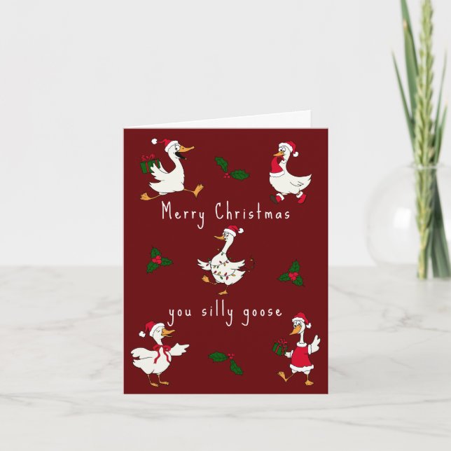 Carte de Noël drôle d'oie de Noël Goosmas (Devant)
