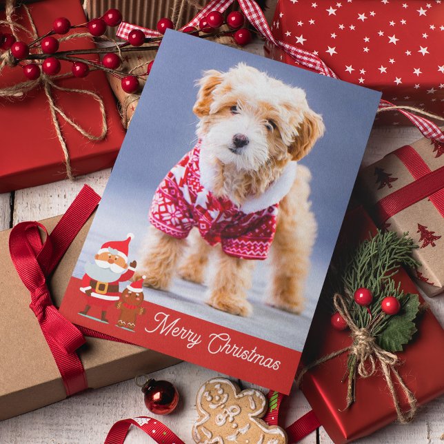 Carte de Noël drôle et joyeuse de chien mignon (Front)