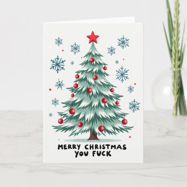 Carte de Noël drôle et jurante avec un arbre (Devant)