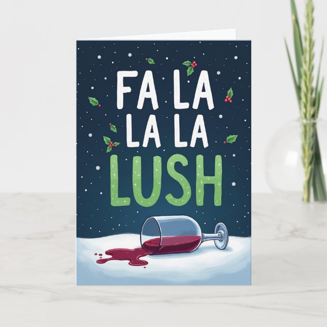 Carte de Noël drôle Fa La La La Buveuse de vin lux (Devant)