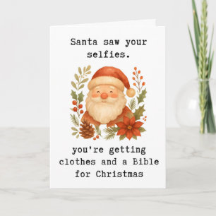 Carte de Noël drôle, le Père Noël a vu vos Selfies