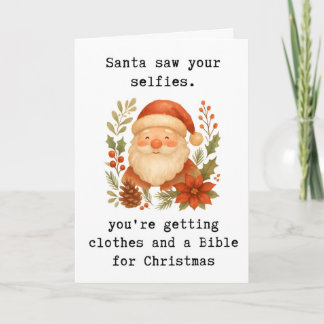Carte de Noël drôle, le Père Noël a vu vos Selfies