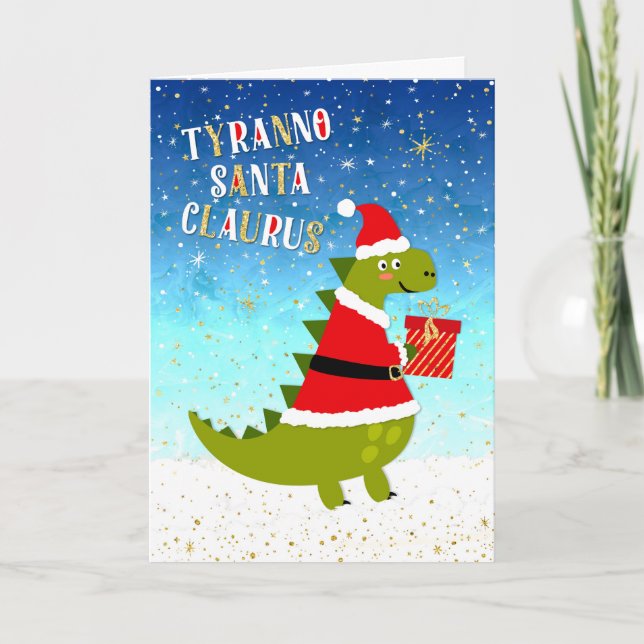 Carte de Noël drôle - TyrannoSantaClaurus (Devant)
