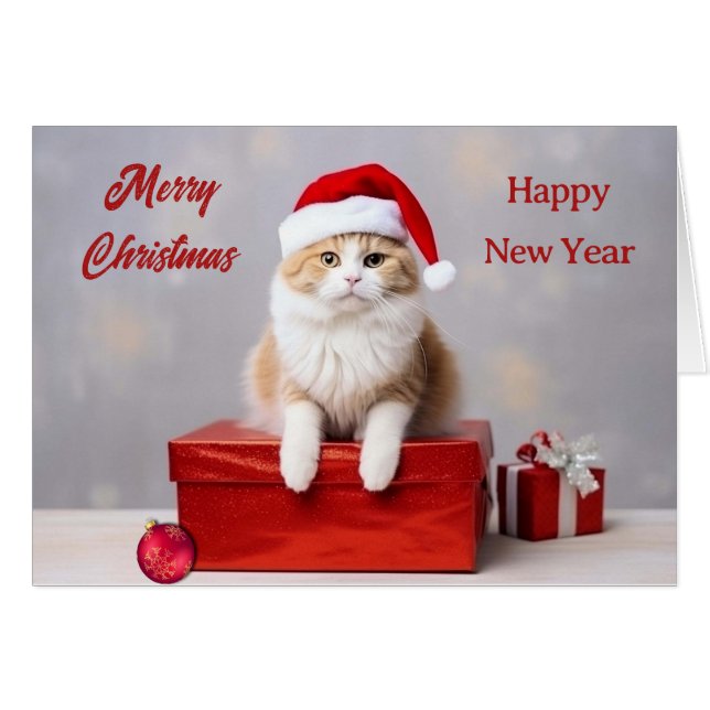Carte de Noël du chat Ginger Santa Claus (Devant horizontal)