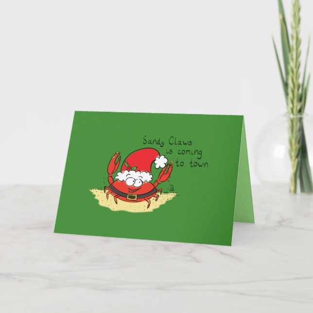 Carte de Noël du crabe Père Noël aux griffes sablo (Devant)