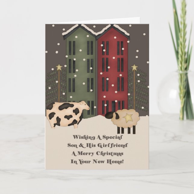 Carte de Noël du fils et de la petite amie dans le (Devant)