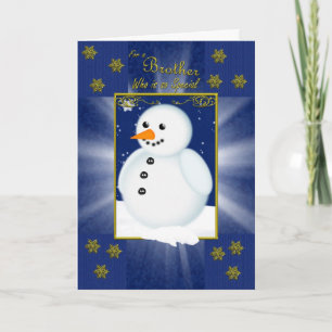 carte de Noël du frère, bleu avec bonhomme de neig