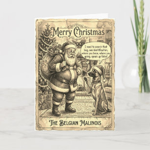 Carte de Noël du Malinois Belge Interrogeant Santa