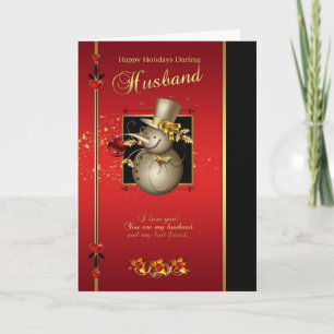Carte de Noël du mari - Gold Effet Snowman - Rouge