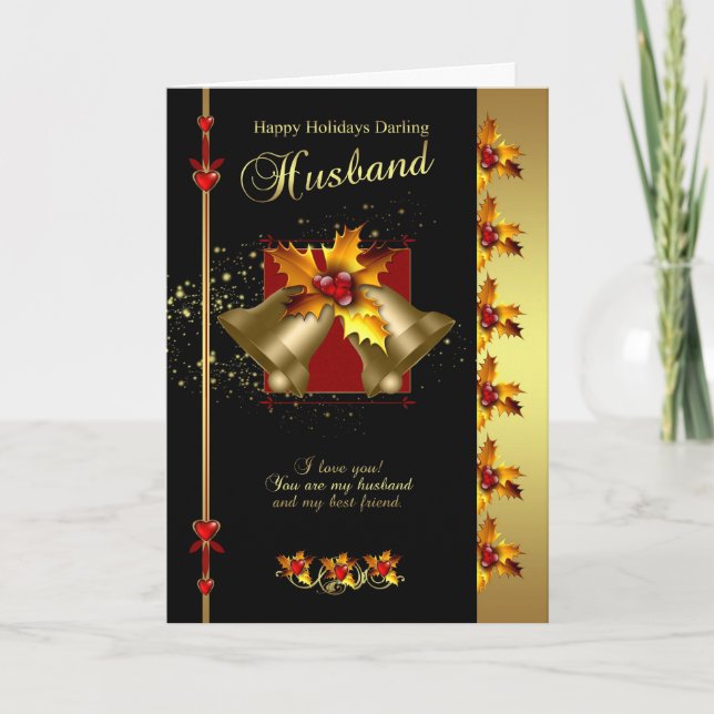 Carte de Noël du mari - Holly et cloches - Black A (Devant)