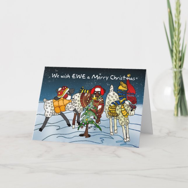 Carte de Noël du mouton - Nous Souhaitons Un joyeu (Devant)