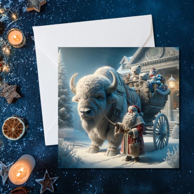 Carte de Noël du Père Noël au bison de Noël (Créateur téléchargé)
