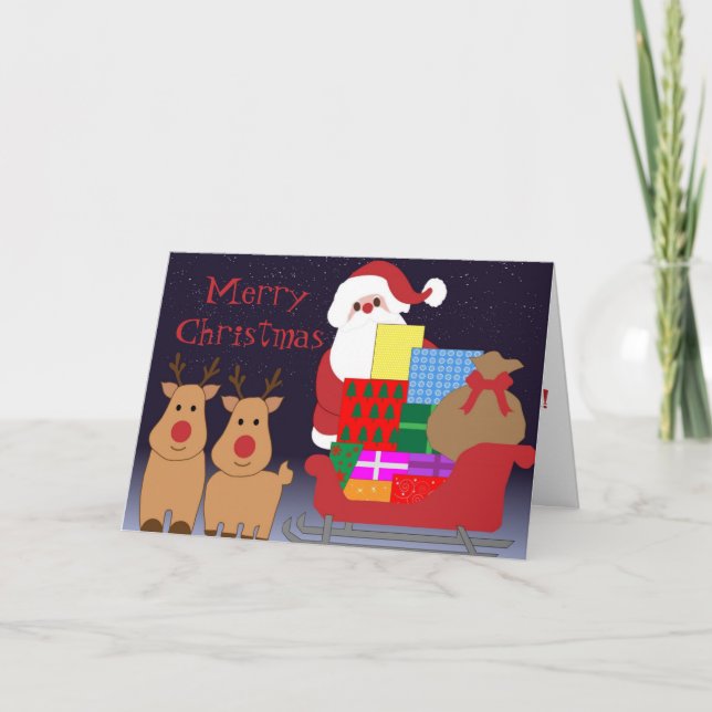 Carte de Noël du Père Noël et des rennes (Devant)