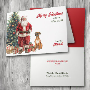 Carte de Noël du Père Noël et du Chien de boxe