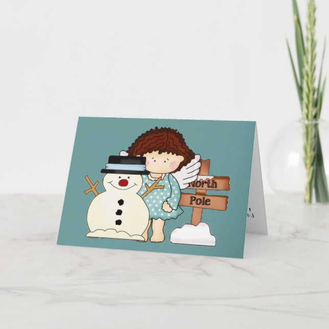 Carte de Noël du Pôle Nord hiver Angel & Snowman (Devant)