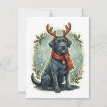 Carte de Noël du renne Labrador noir