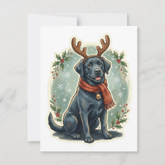 Carte de Noël du renne Labrador noir