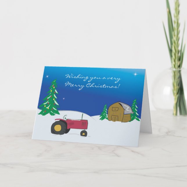 Carte de Noël du tracteur : Scène rouge de la gran (Devant)