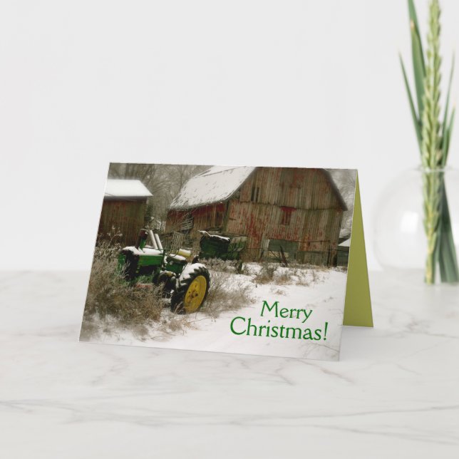 Carte de Noël du tracteur : Tracteur & Panier (Devant)