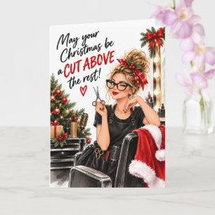 Carte de Noël d'un coiffeur drôle Coupé Au-Dessus