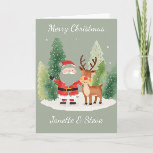Carte de Noël d'un couple - Père Noël et Renne