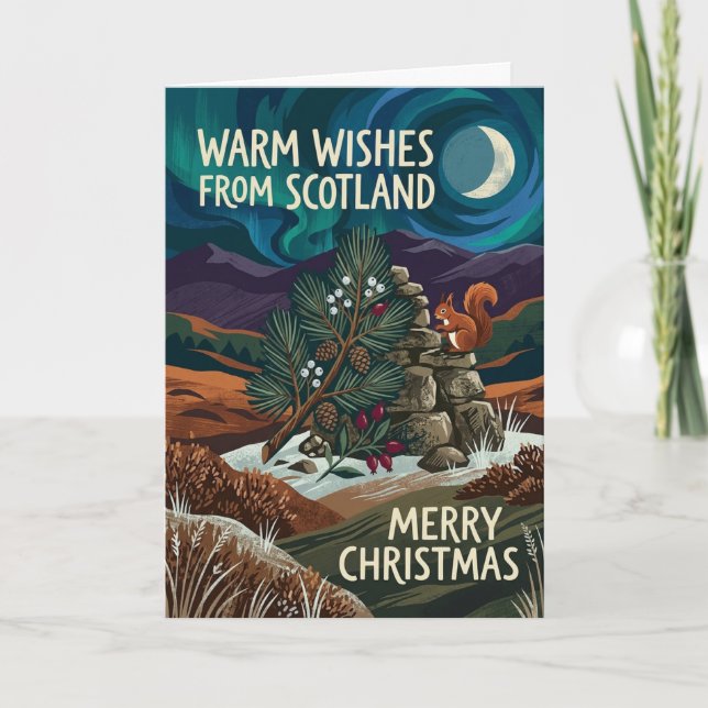 Carte de Noël Écossaise Cozy avec Chat (Devant)