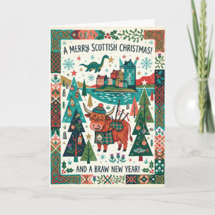 Carte de Noël écossaise d'art folklorique colorée