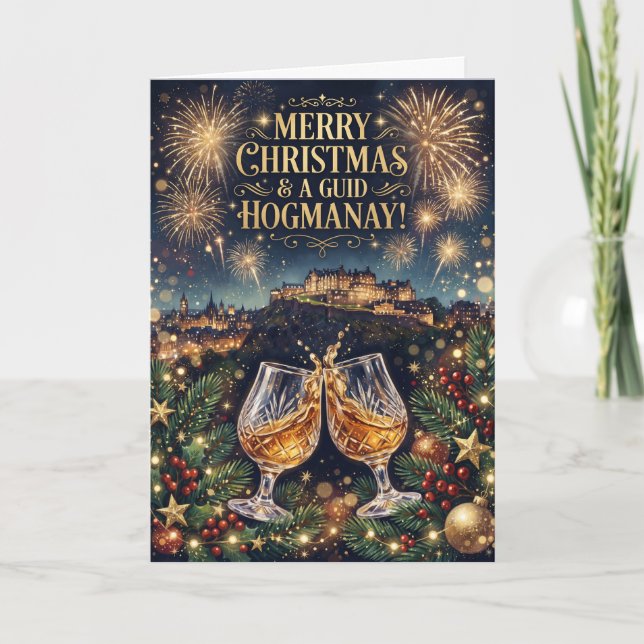 Carte de Noël écossaise Hogmanay Whisky Toast (Devant)