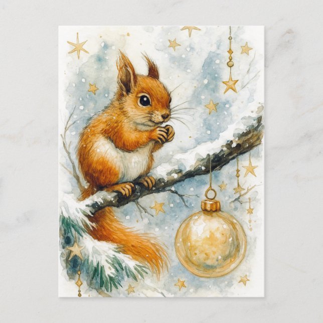 Carte de Noël écureuil doré en hiver (Devant)