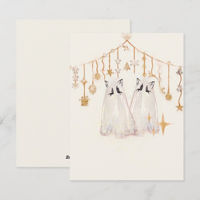 Carte de Noël éffrayant Ghost Cat (Devant / Derrière)