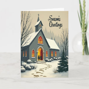 Carte de Noël Église enneigée