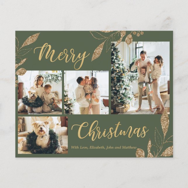 Carte de Noël Elegant Green Gold Budget (Devant)