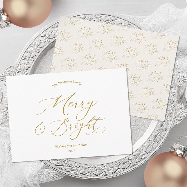 Carte de Noël élégante à l'écriture dorée 'Merry & (Créateur téléchargé)